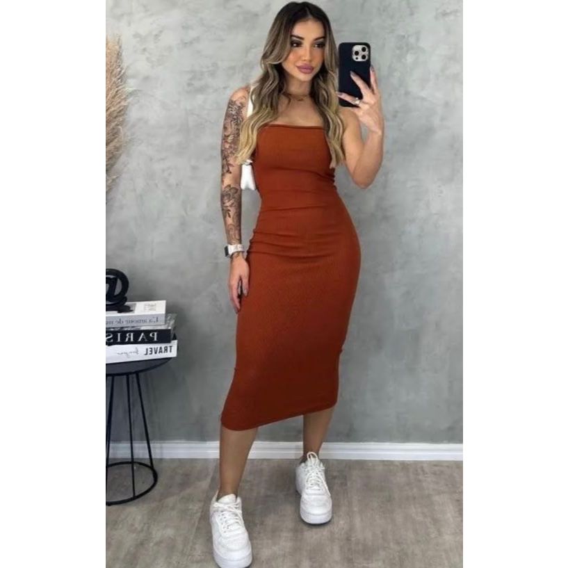 Vestido Midi - Tomara que Caia Canelado
