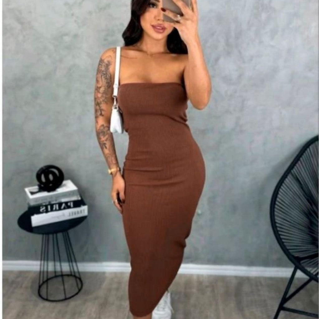 Vestido Midi - Tomara que Caia Canelado
